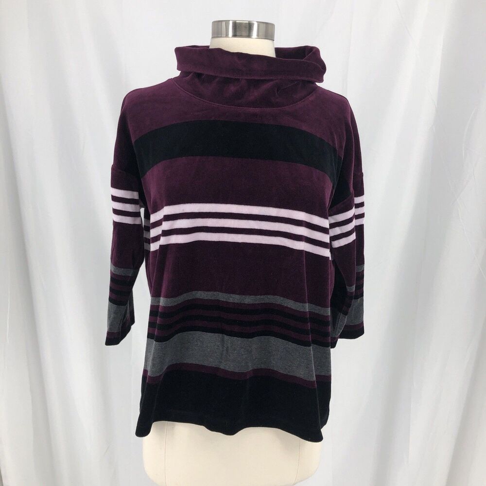 Talbots Sweater Turtleneck Velour Striped Women's Size M Petite